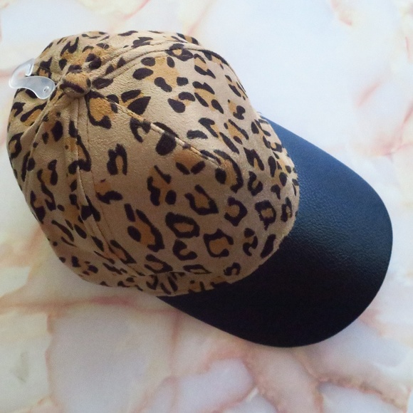 Suede Leopard Ball Cap with Vegan Leather Bill - Picture 5 of 8